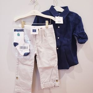 Janie and Jack Outfit: Linen Shirt, Pant and Socks